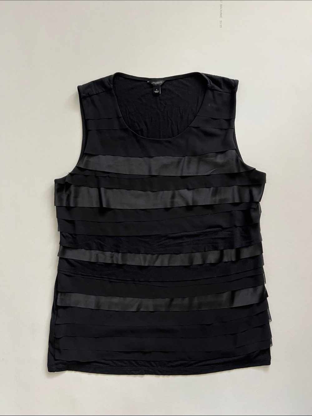 Ann Taylor Black Satin-Striped Sleeveless Scoop Tank